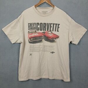 Chemistry Chevy Camaro Corvette T-Shirt Men XL Beige Graphic Tee GM Chevrolet